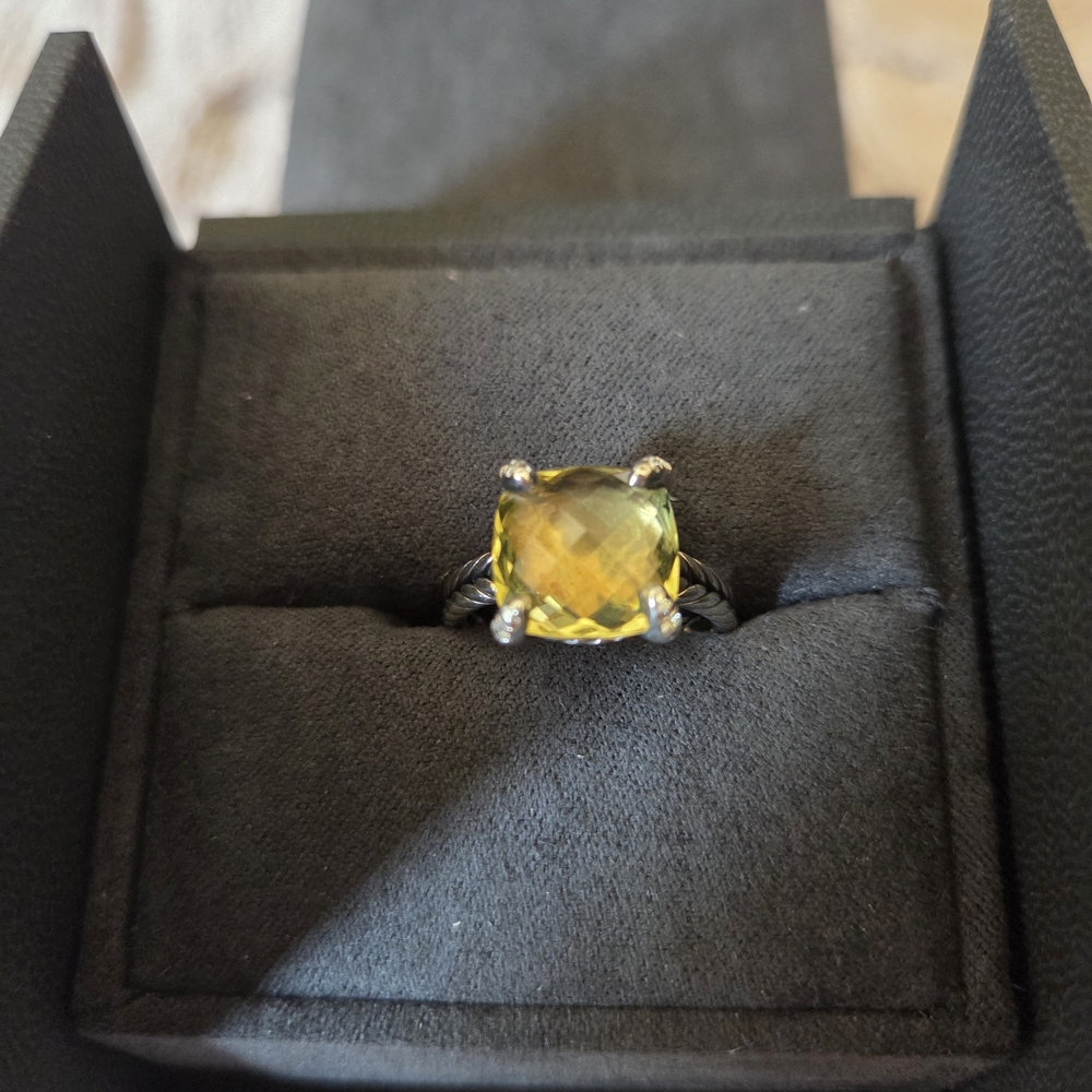 David Yurman Elegant Silver and Yellow Citrine Gemstone Ring